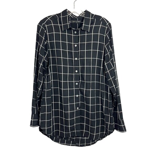 Banana Republic Parker Tunic Button Down Shirt Black Plaid - Size Medium - Picture 1 of 7